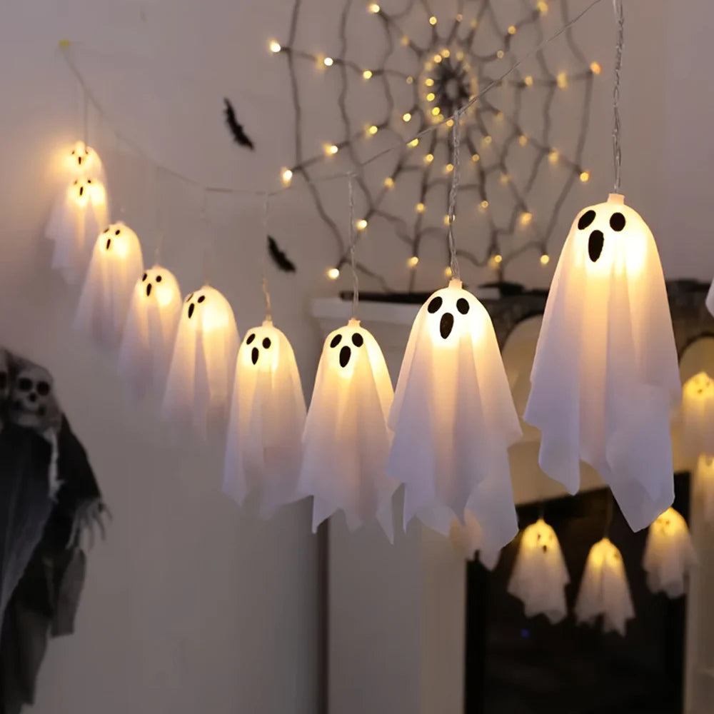 Ghost Halloween Lights, 8 Modes Waterproof String Garland, Indoor Outdoor Decorations for Party, Haunted House, Fireplace, Porch