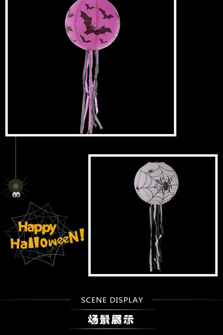 Halloween Paper Lanterns Equipped With Yellow Light Pumpkin Spider Skeleton for Halloween Party Decoration Indoor Outdoor Party