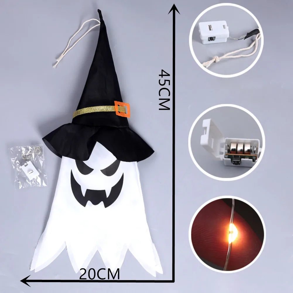 Halloween Decoration Pendant Outdoor Courtyard Eaves Railing Hanging Wizard Ghost Hat LED Pendant Light Home Bar Horror Props