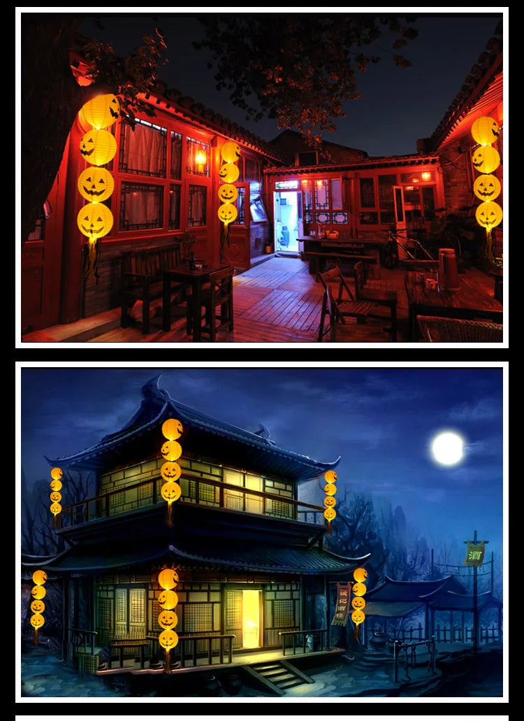 Halloween Paper Lanterns Equipped With Yellow Light Pumpkin Spider Skeleton for Halloween Party Decoration Indoor Outdoor Party
