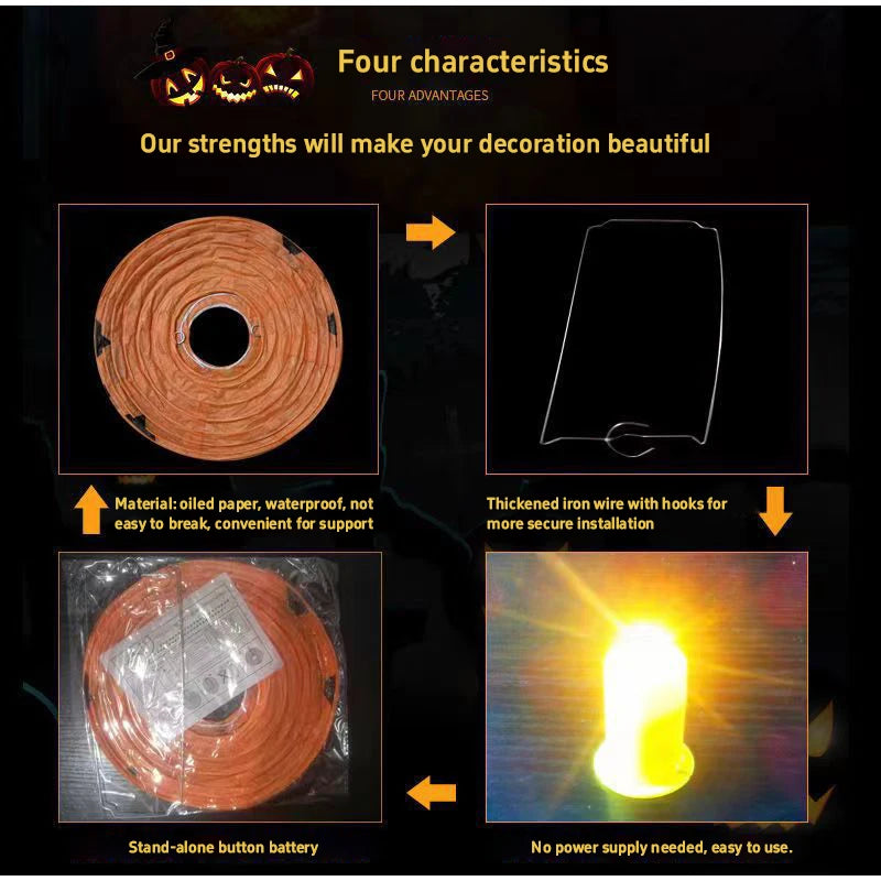 6pcs Halloween Paper Lanterns Pumpkin Spider Bat Theme Party Decorations For Halloween Outdoor Indoor Festive Atmosphere Enhance