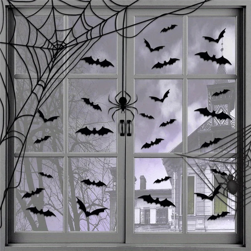 Halloween Bats Decorations,3D Pvc Bat on The Wall,Black Bats Wall Stickers,Halloween Scary Props Party Supplies DIY Decoration