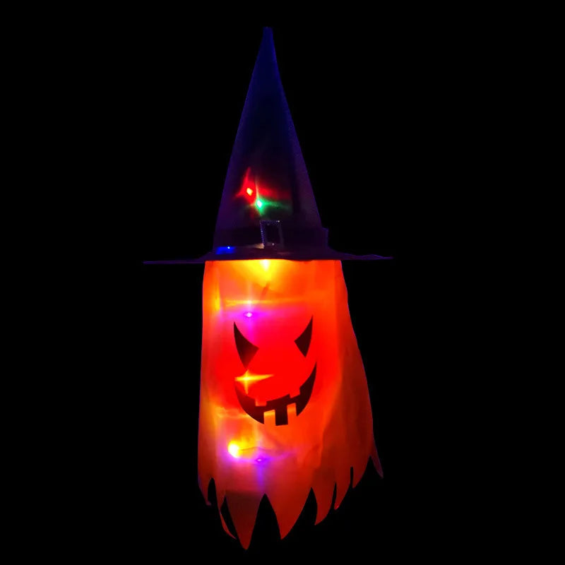 Halloween Decoration Pendant Outdoor Courtyard Eaves Railing Hanging Wizard Ghost Hat LED Pendant Light Home Bar Horror Props