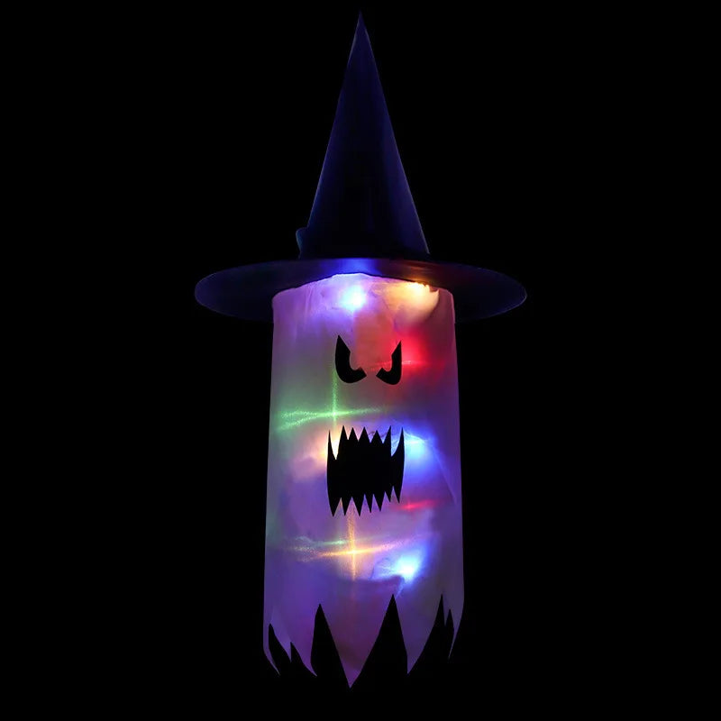Halloween Decoration Pendant Outdoor Courtyard Eaves Railing Hanging Wizard Ghost Hat LED Pendant Light Home Bar Horror Props