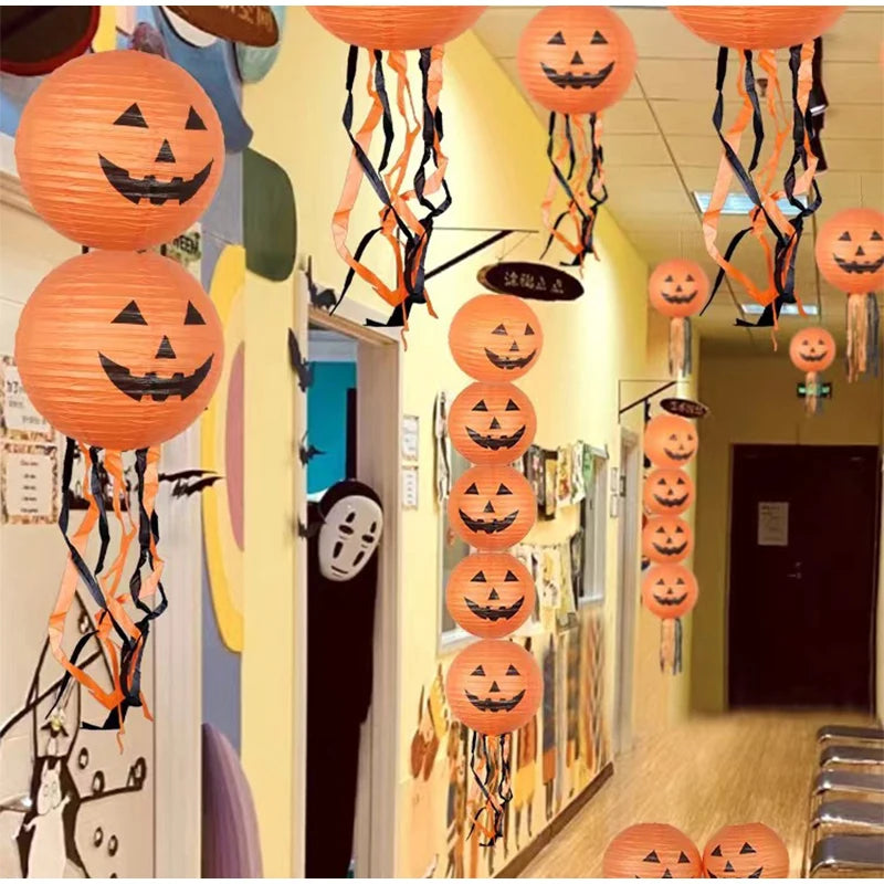 6pcs Halloween Paper Lanterns Pumpkin Spider Bat Theme Party Decorations For Halloween Outdoor Indoor Festive Atmosphere Enhance