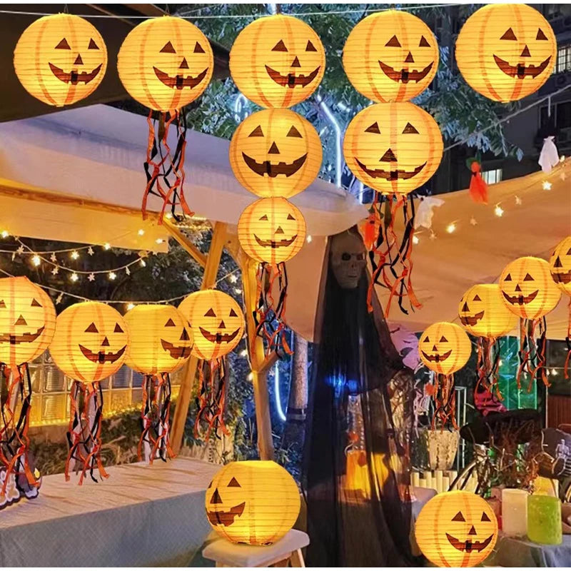 6pcs Halloween Paper Lanterns Pumpkin Spider Bat Theme Party Decorations For Halloween Outdoor Indoor Festive Atmosphere Enhance