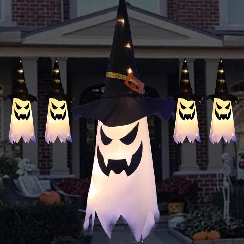 Halloween Decoration Pendant Outdoor Courtyard Eaves Railing Hanging Wizard Ghost Hat LED Pendant Light Home Bar Horror Props