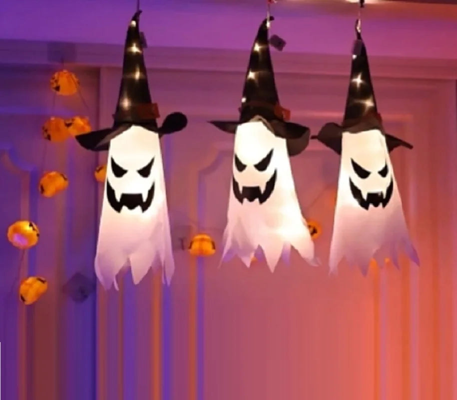 Halloween Decoration Pendant Outdoor Courtyard Eaves Railing Hanging Wizard Ghost Hat LED Pendant Light Home Bar Horror Props