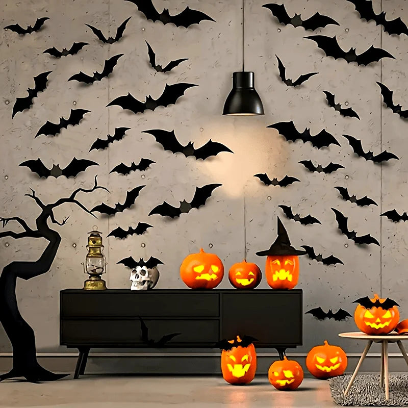 Halloween Bats Decorations,3D Pvc Bat on The Wall,Black Bats Wall Stickers,Halloween Scary Props Party Supplies DIY Decoration