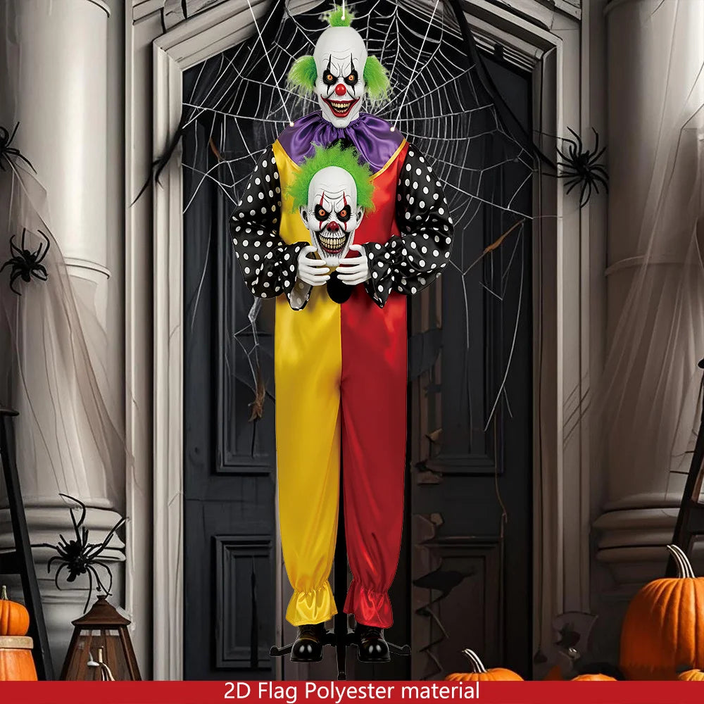 1pcs 2D Halloween Horror Evil Joker Hanging Background Cloth Halloween Terror Atmosphere Indoor and Outdoor Decoration Supplies