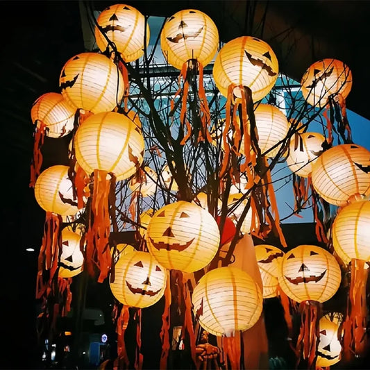 6pcs Halloween Paper Lanterns Pumpkin Spider Bat Theme Party Decorations For Halloween Outdoor Indoor Festive Atmosphere Enhance