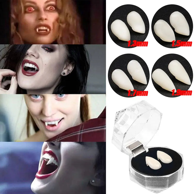 5Pairs Halloween Vampire Teeth Fangs Dentures Prop Party Costume DIY Cosplay Props Decor False Teeth Resin Fangs With Solid Glue
