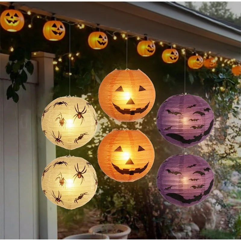 6pcs Halloween Paper Lanterns Pumpkin Spider Bat Theme Party Decorations For Halloween Outdoor Indoor Festive Atmosphere Enhance