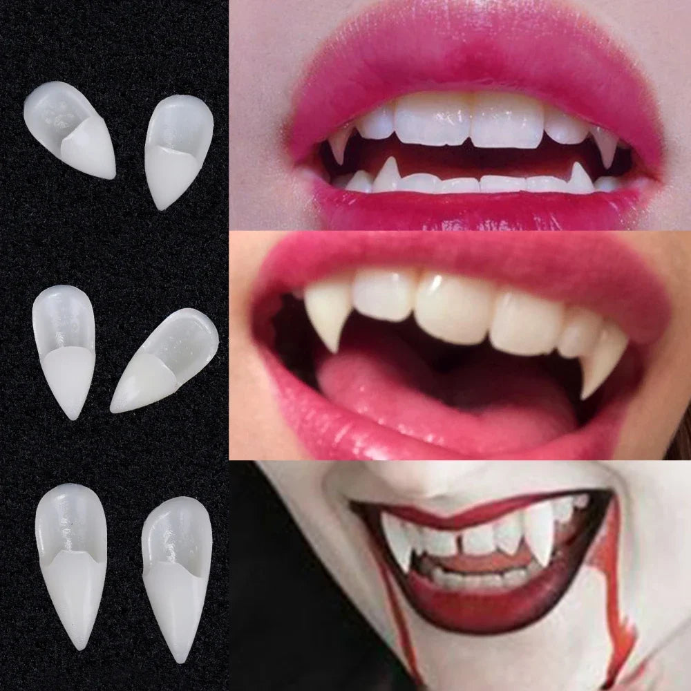 5Pairs Halloween Vampire Teeth Fangs Dentures Prop Party Costume DIY Cosplay Props Decor False Teeth Resin Fangs With Solid Glue