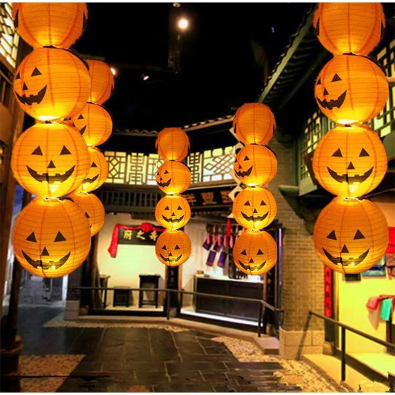 6pcs Halloween Paper Lanterns Pumpkin Spider Bat Theme Party Decorations For Halloween Outdoor Indoor Festive Atmosphere Enhance