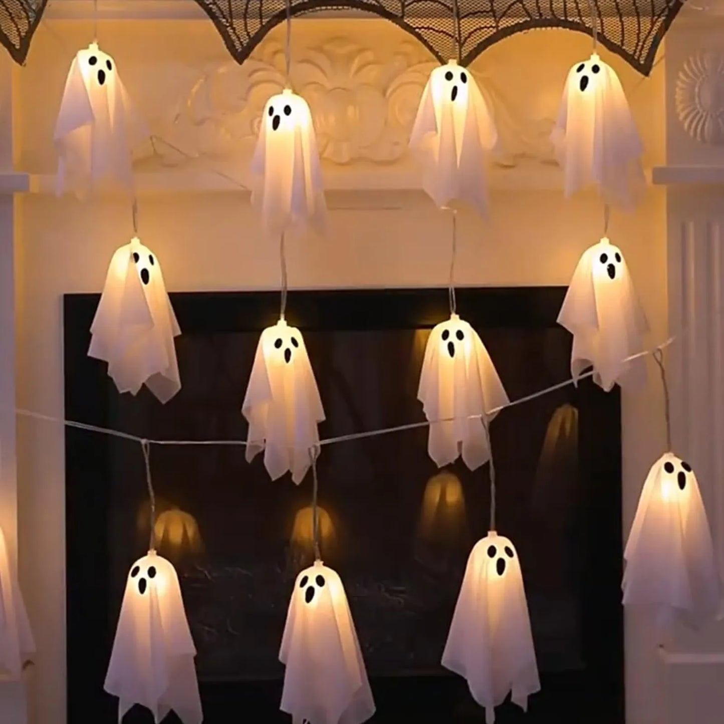 Ghost Halloween Lights, 8 Modes Waterproof String Garland, Indoor Outdoor Decorations for Party, Haunted House, Fireplace, Porch