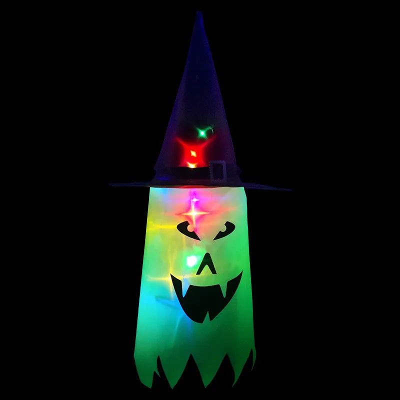 Halloween Decoration Pendant Outdoor Courtyard Eaves Railing Hanging Wizard Ghost Hat LED Pendant Light Home Bar Horror Props