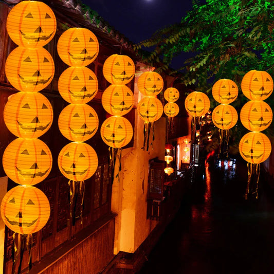 Halloween Paper Lanterns Equipped With Yellow Light Pumpkin Spider Skeleton for Halloween Party Decoration Indoor Outdoor Party