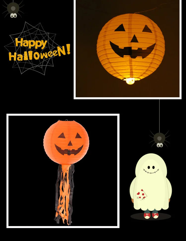 Halloween Paper Lanterns Equipped With Yellow Light Pumpkin Spider Skeleton for Halloween Party Decoration Indoor Outdoor Party