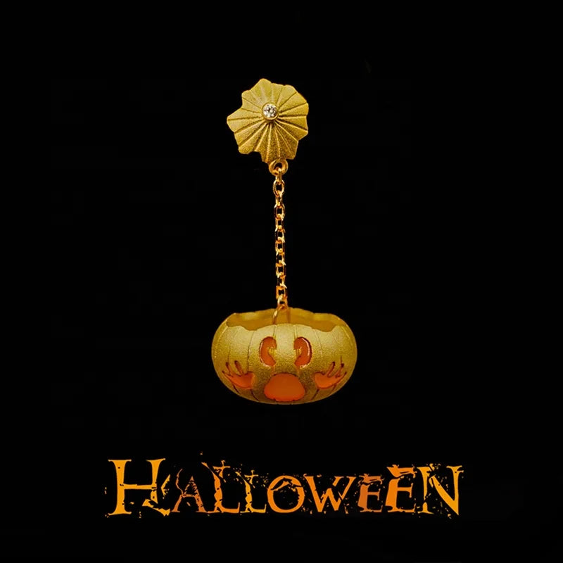 All Saints' Day Gold Vermeil S925 Silver Moissanite Earrings with Cute Halloween Pumpkin Tassel Drop Fine Jewelry for Parties