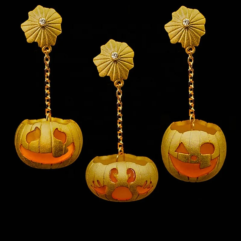 All Saints' Day Gold Vermeil S925 Silver Moissanite Earrings with Cute Halloween Pumpkin Tassel Drop Fine Jewelry for Parties