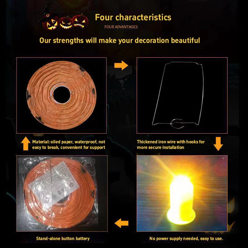 6pcs Halloween Paper Lanterns Pumpkin Spider Bat Theme Party Decorations For Halloween Outdoor Indoor Festive Atmosphere Enhance