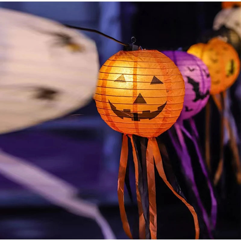 6pcs Halloween Paper Lanterns Pumpkin Spider Bat Theme Party Decorations For Halloween Outdoor Indoor Festive Atmosphere Enhance