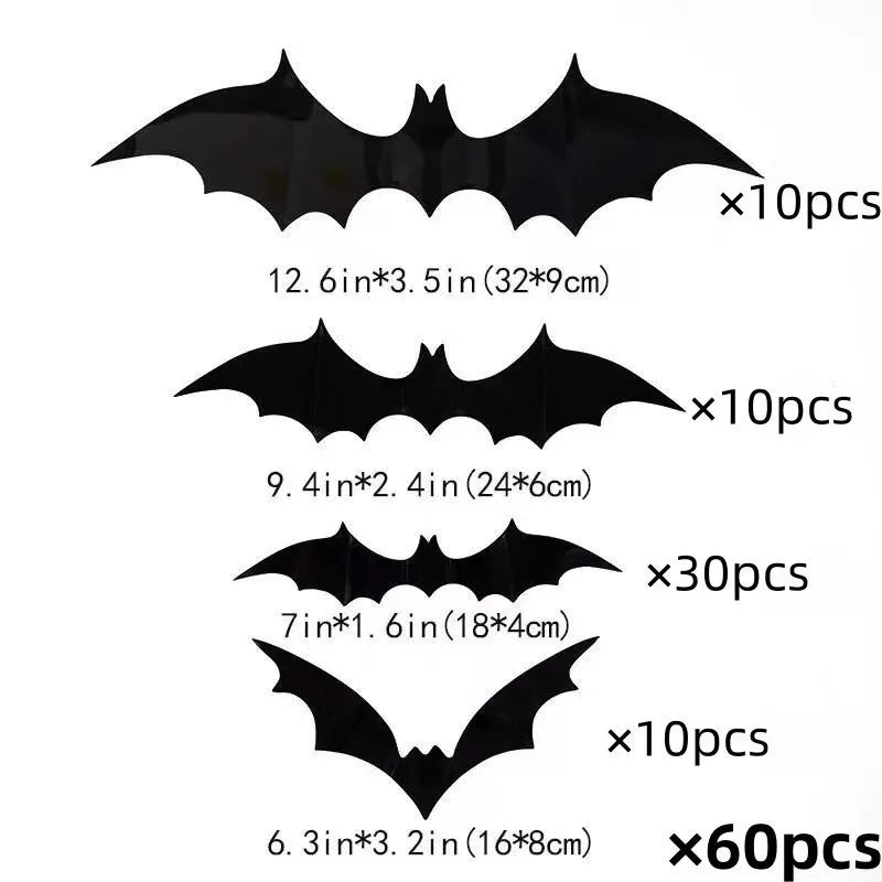 Halloween Bats Decorations,3D Pvc Bat on The Wall,Black Bats Wall Stickers,Halloween Scary Props Party Supplies DIY Decoration