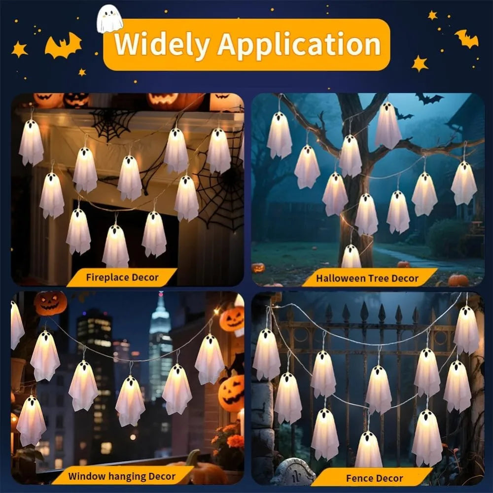 Ghost Halloween Lights, 8 Modes Waterproof String Garland, Indoor Outdoor Decorations for Party, Haunted House, Fireplace, Porch