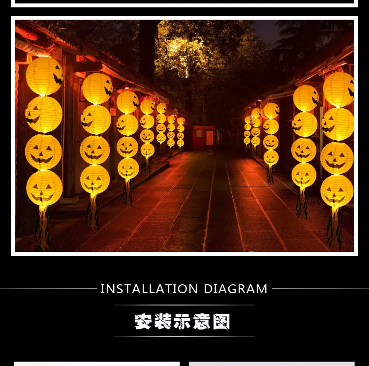 Halloween Paper Lanterns Equipped With Yellow Light Pumpkin Spider Skeleton for Halloween Party Decoration Indoor Outdoor Party