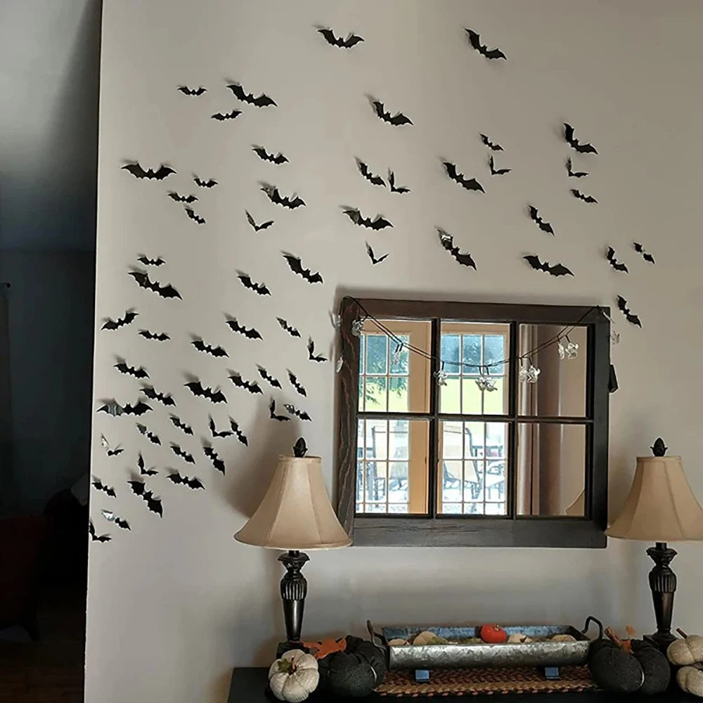 Halloween Bats Decorations,3D Pvc Bat on The Wall,Black Bats Wall Stickers,Halloween Scary Props Party Supplies DIY Decoration