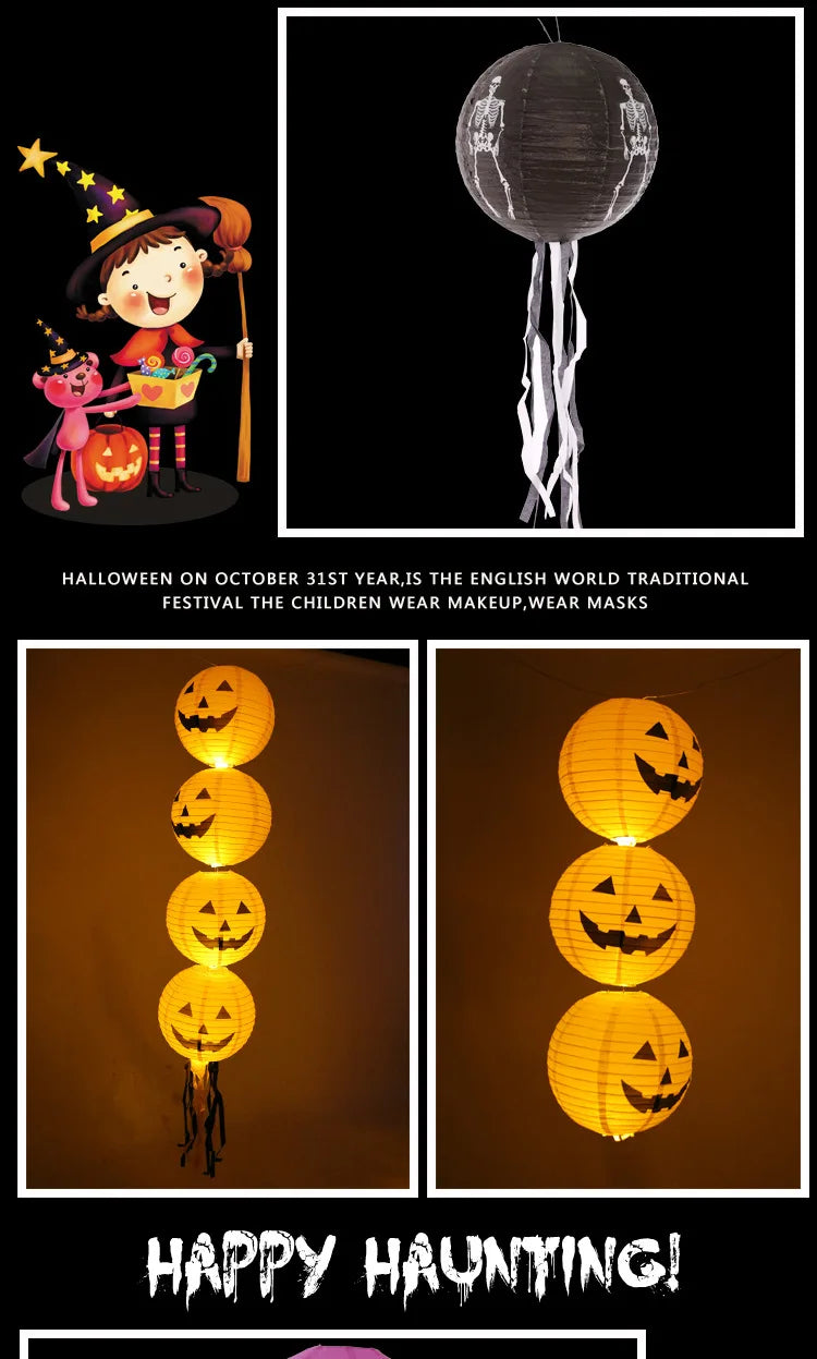 Halloween Paper Lanterns Equipped With Yellow Light Pumpkin Spider Skeleton for Halloween Party Decoration Indoor Outdoor Party
