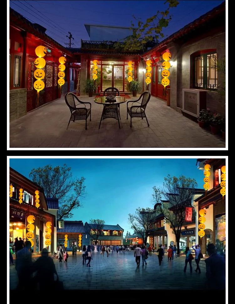 Halloween Paper Lanterns Equipped With Yellow Light Pumpkin Spider Skeleton for Halloween Party Decoration Indoor Outdoor Party