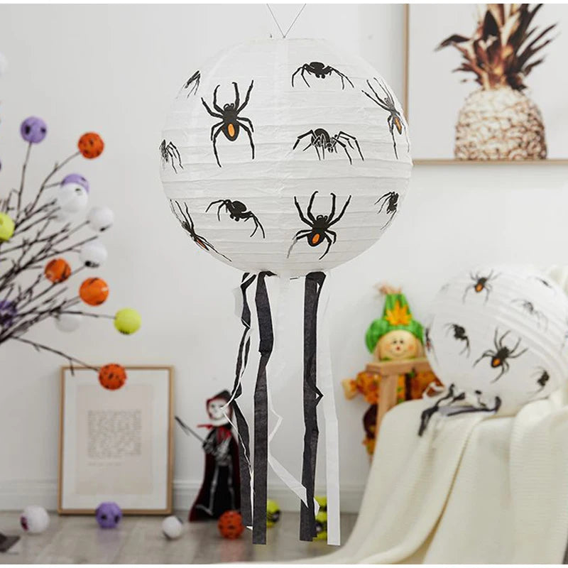 6pcs Halloween Paper Lanterns Pumpkin Spider Bat Theme Party Decorations For Halloween Outdoor Indoor Festive Atmosphere Enhance