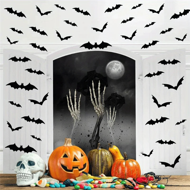 Halloween Bats Decorations,3D Pvc Bat on The Wall,Black Bats Wall Stickers,Halloween Scary Props Party Supplies DIY Decoration