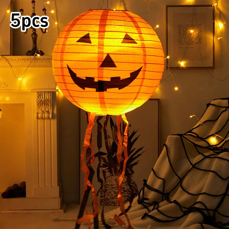 6pcs Halloween Paper Lanterns Pumpkin Spider Bat Theme Party Decorations For Halloween Outdoor Indoor Festive Atmosphere Enhance