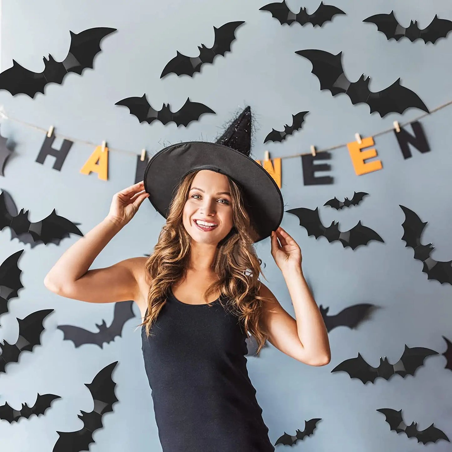 Halloween Bats Decorations,3D Pvc Bat on The Wall,Black Bats Wall Stickers,Halloween Scary Props Party Supplies DIY Decoration