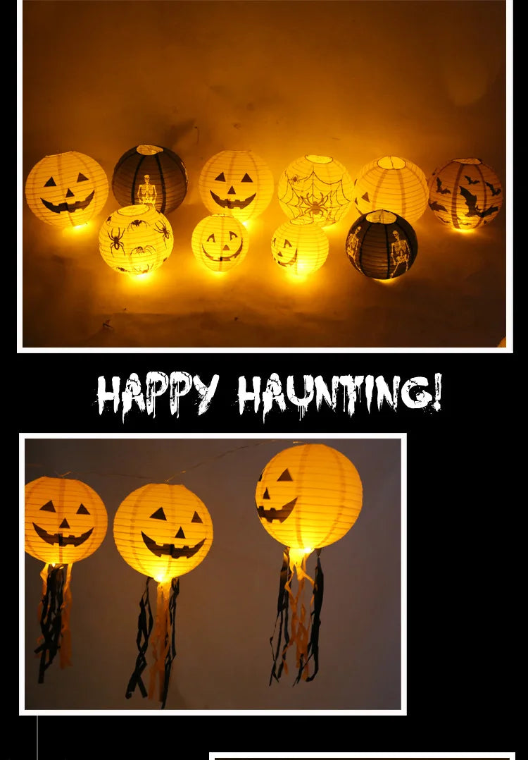Halloween Paper Lanterns Equipped With Yellow Light Pumpkin Spider Skeleton for Halloween Party Decoration Indoor Outdoor Party