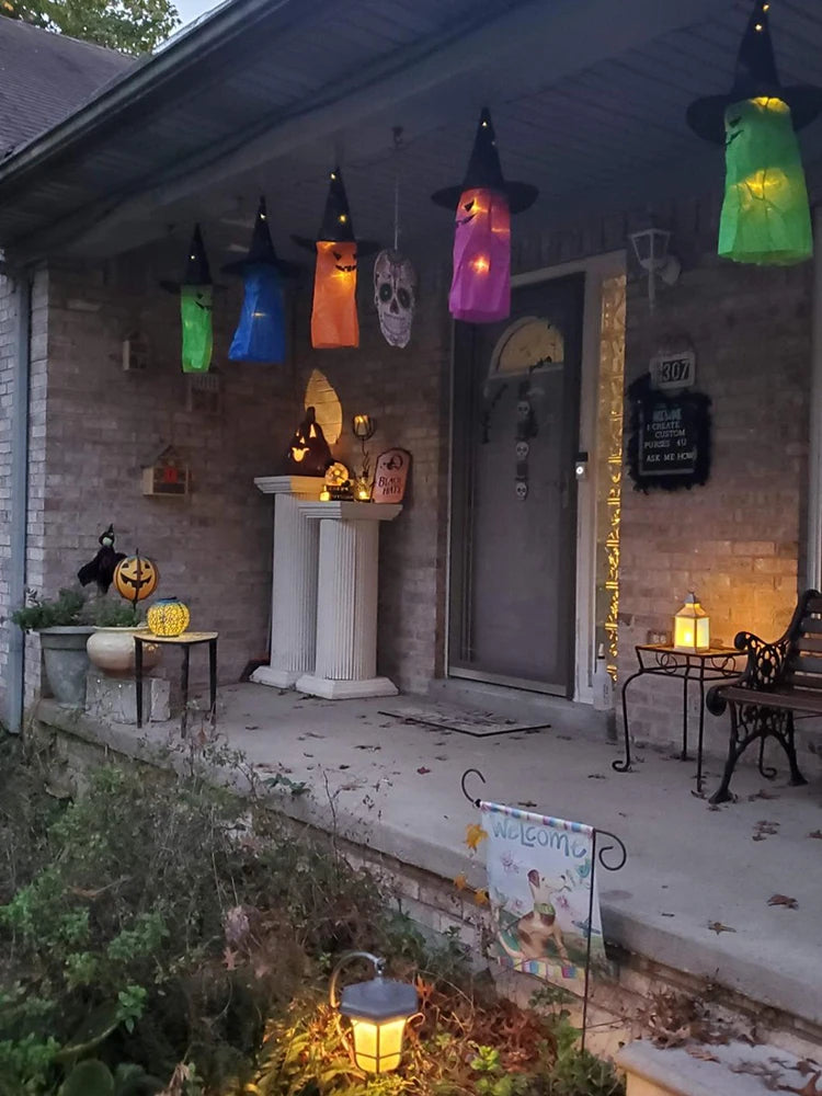 Halloween Decoration Pendant Outdoor Courtyard Eaves Railing Hanging Wizard Ghost Hat LED Pendant Light Home Bar Horror Props
