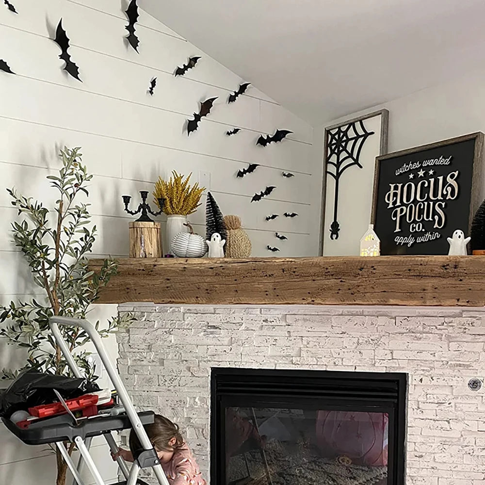 Halloween Bats Decorations,3D Pvc Bat on The Wall,Black Bats Wall Stickers,Halloween Scary Props Party Supplies DIY Decoration