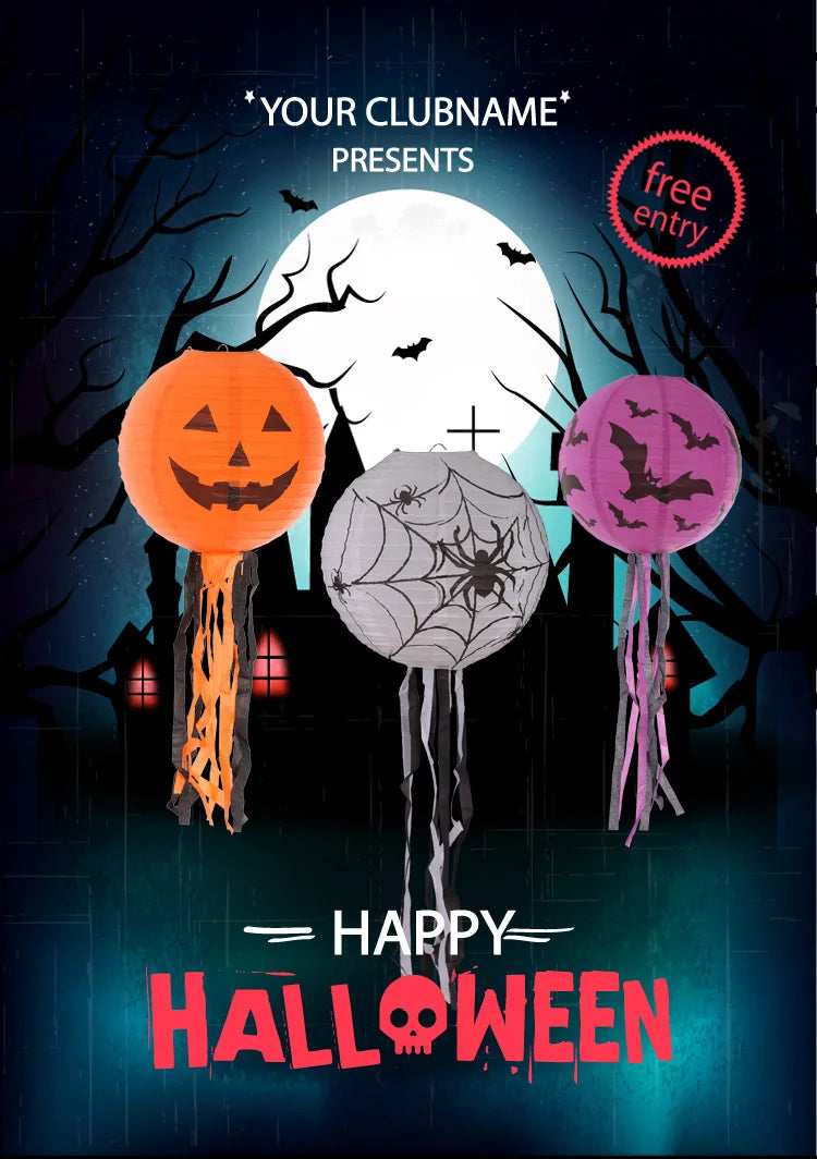 Halloween Paper Lanterns Equipped With Yellow Light Pumpkin Spider Skeleton for Halloween Party Decoration Indoor Outdoor Party