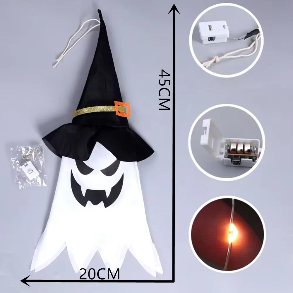 Halloween Decoration Pendant Outdoor Courtyard Eaves Railing Hanging Wizard Ghost Hat LED Pendant Light Home Bar Horror Props