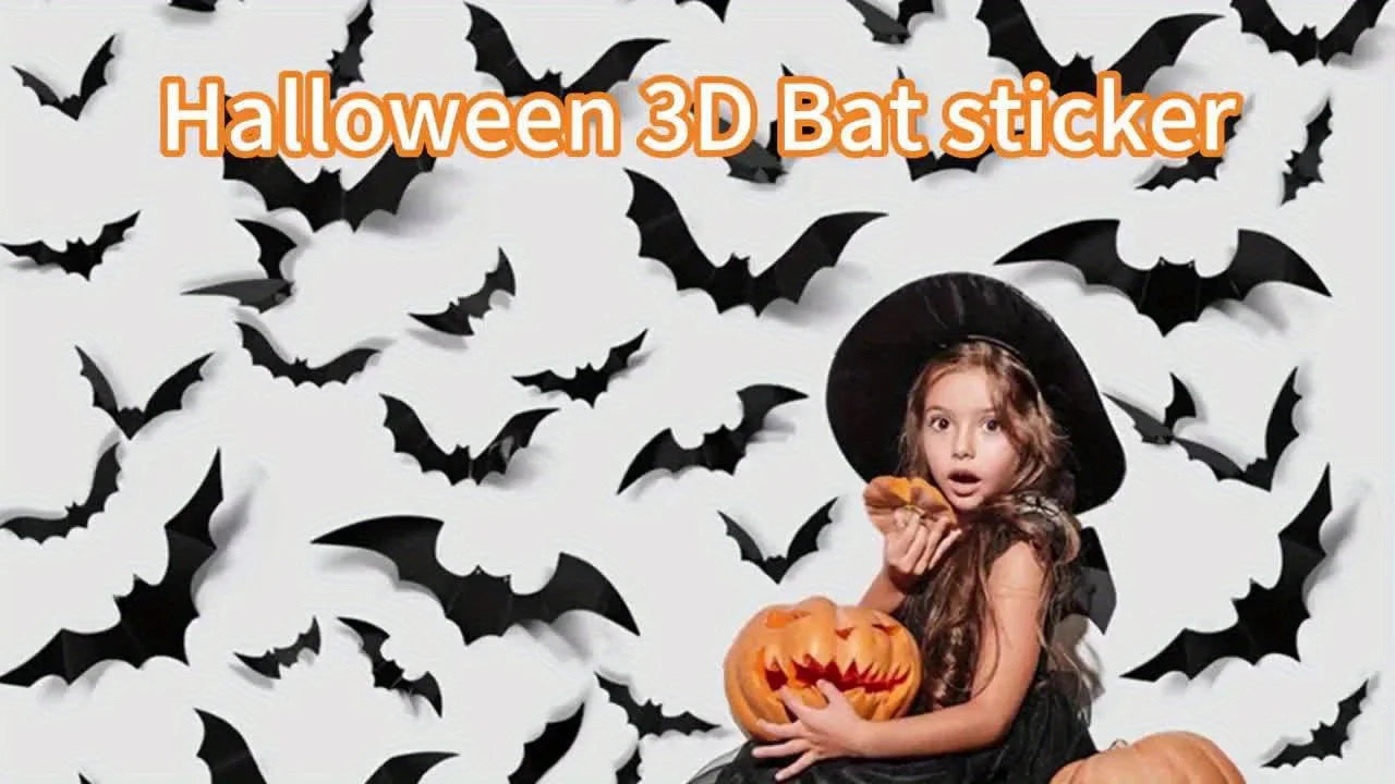 Halloween Bats Decorations,3D Pvc Bat on The Wall,Black Bats Wall Stickers,Halloween Scary Props Party Supplies DIY Decoration