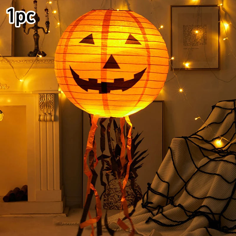 6pcs Halloween Paper Lanterns Pumpkin Spider Bat Theme Party Decorations For Halloween Outdoor Indoor Festive Atmosphere Enhance