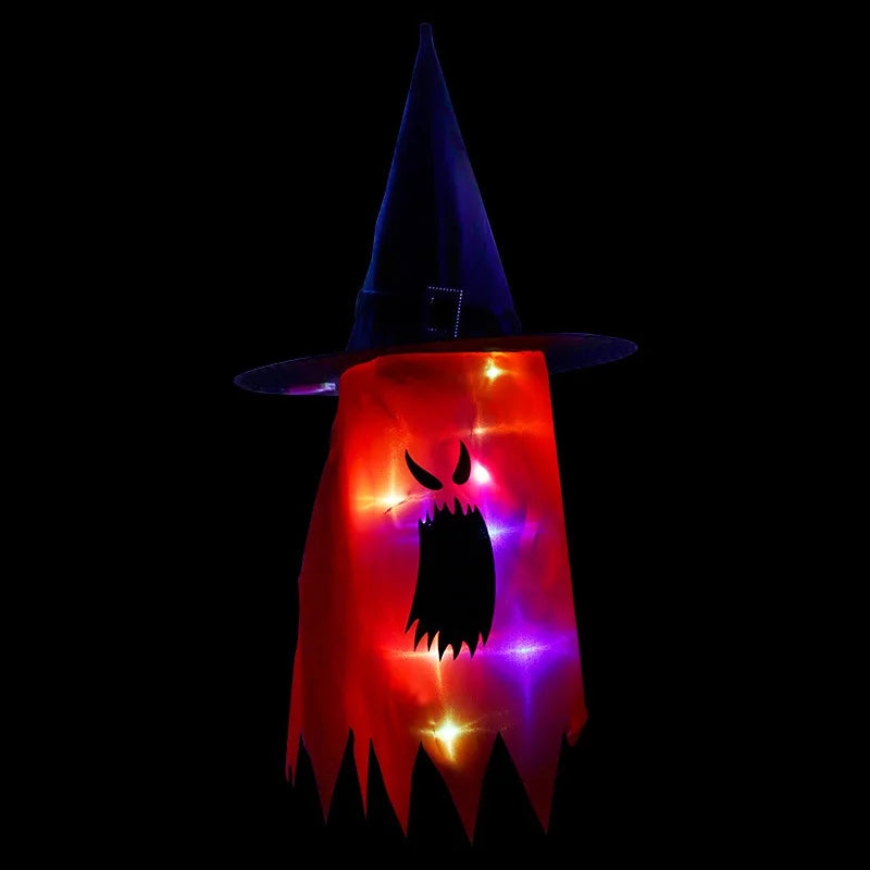 Halloween Decoration Pendant Outdoor Courtyard Eaves Railing Hanging Wizard Ghost Hat LED Pendant Light Home Bar Horror Props
