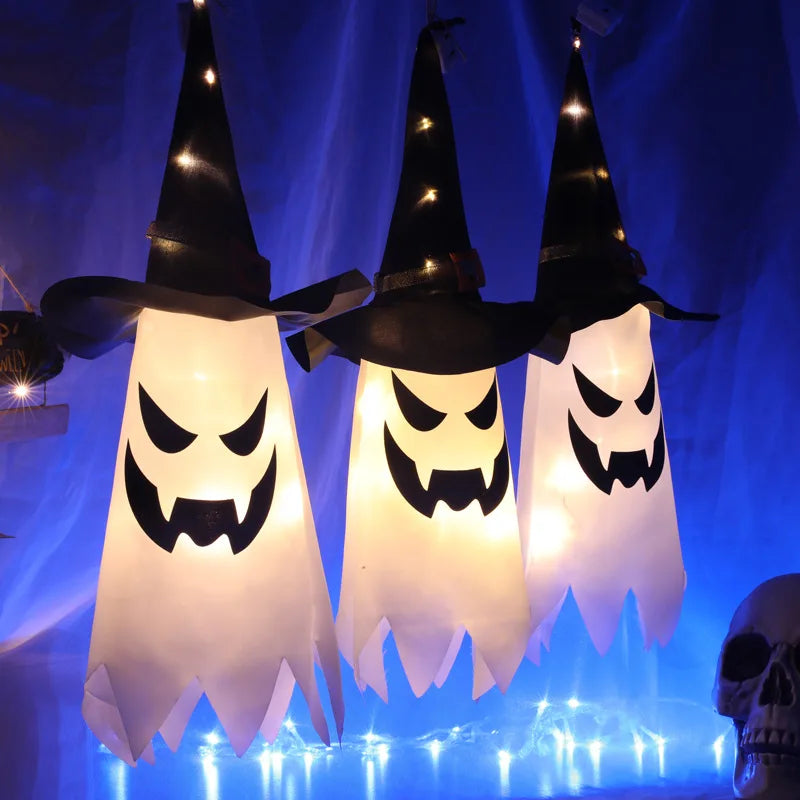 Halloween Decoration Pendant Outdoor Courtyard Eaves Railing Hanging Wizard Ghost Hat LED Pendant Light Home Bar Horror Props