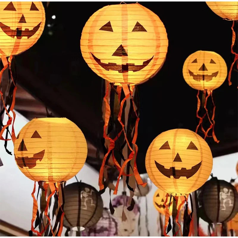 6pcs Halloween Paper Lanterns Pumpkin Spider Bat Theme Party Decorations For Halloween Outdoor Indoor Festive Atmosphere Enhance