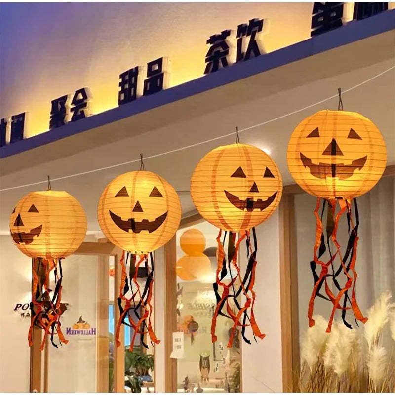 6pcs Halloween Paper Lanterns Pumpkin Spider Bat Theme Party Decorations For Halloween Outdoor Indoor Festive Atmosphere Enhance
