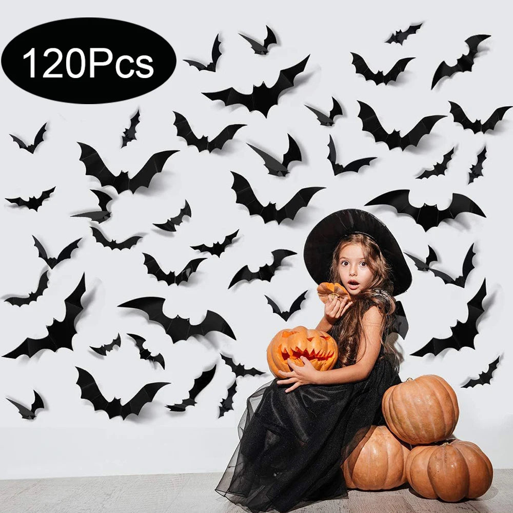 Halloween Bats Decorations,3D Pvc Bat on The Wall,Black Bats Wall Stickers,Halloween Scary Props Party Supplies DIY Decoration