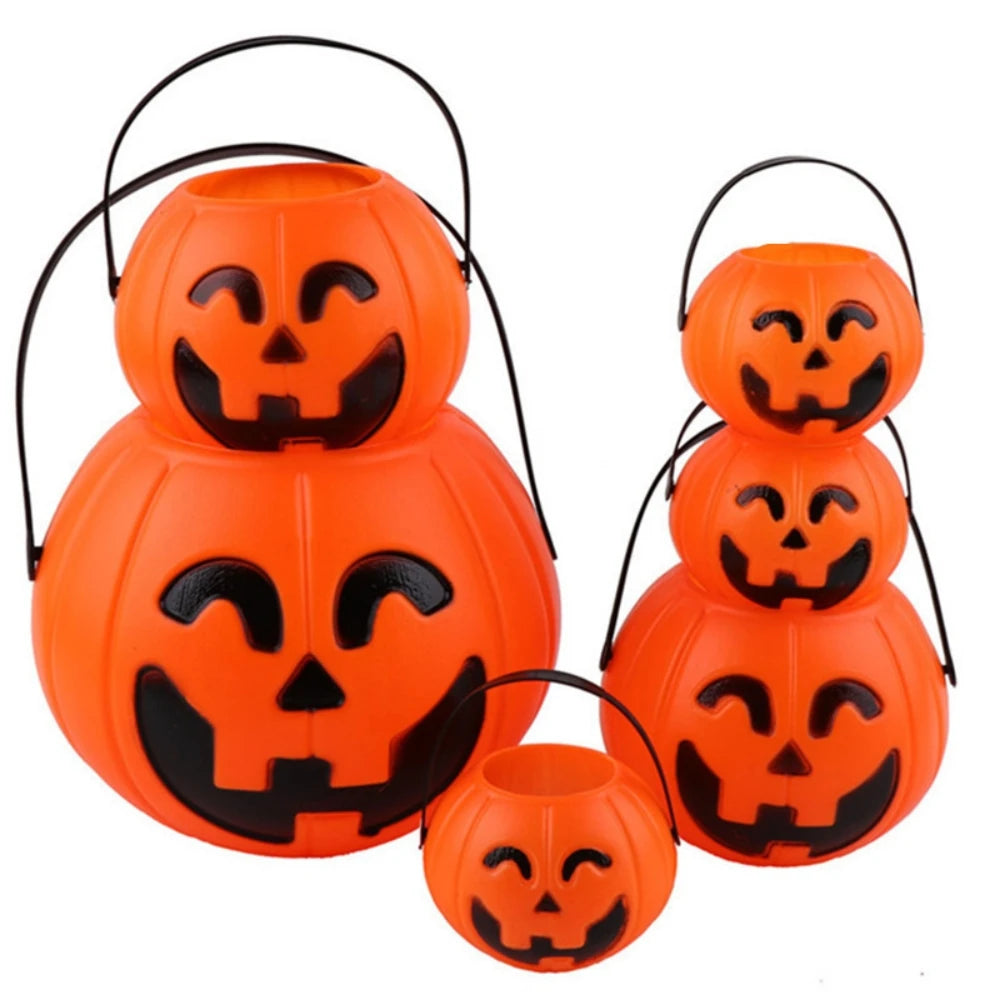 1 Set of 3Pcs Large Medium and Small Portable Pumpkin Buckets for Halloween Ghost Festival Bar Home Decoration Sugar Filling Jar